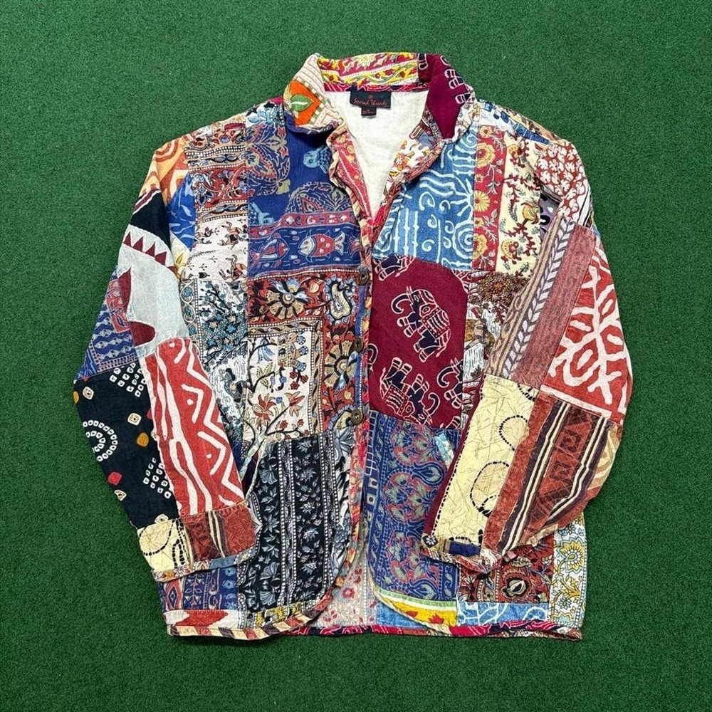Vintage 90s boho patchwork button front jacket Bohemian Patchwork Light Jacket